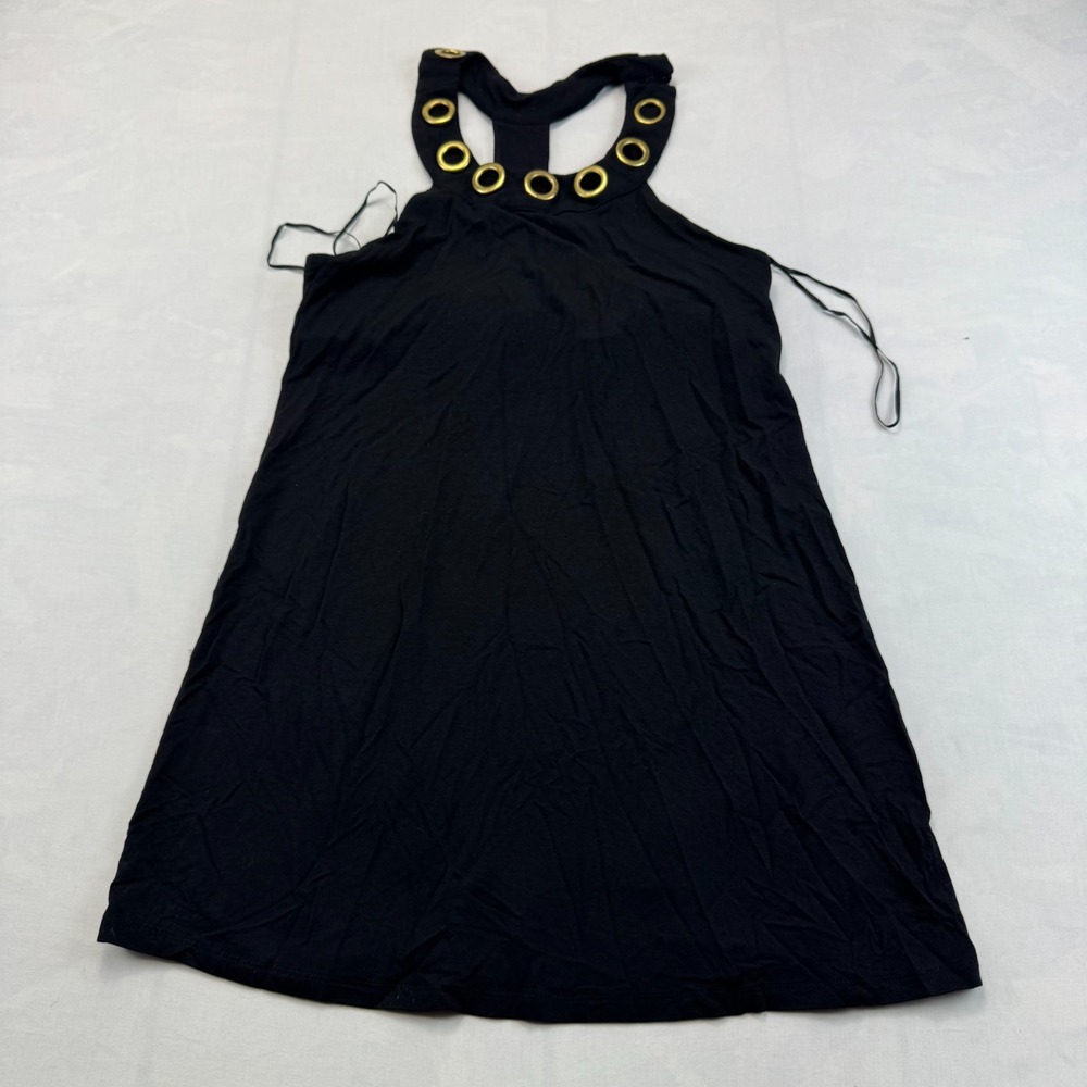 INC International Concepts Halter Dress Womens M Black Gold Grommet Sleeveless